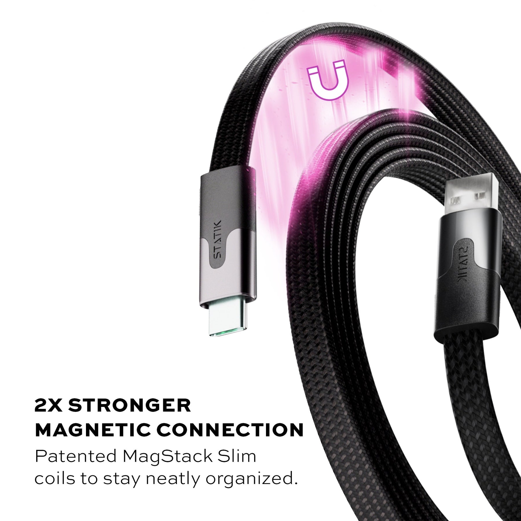 Statik® MagStack Slim | Tangle-Free Magnetic Nylon | Charge & Data Cable