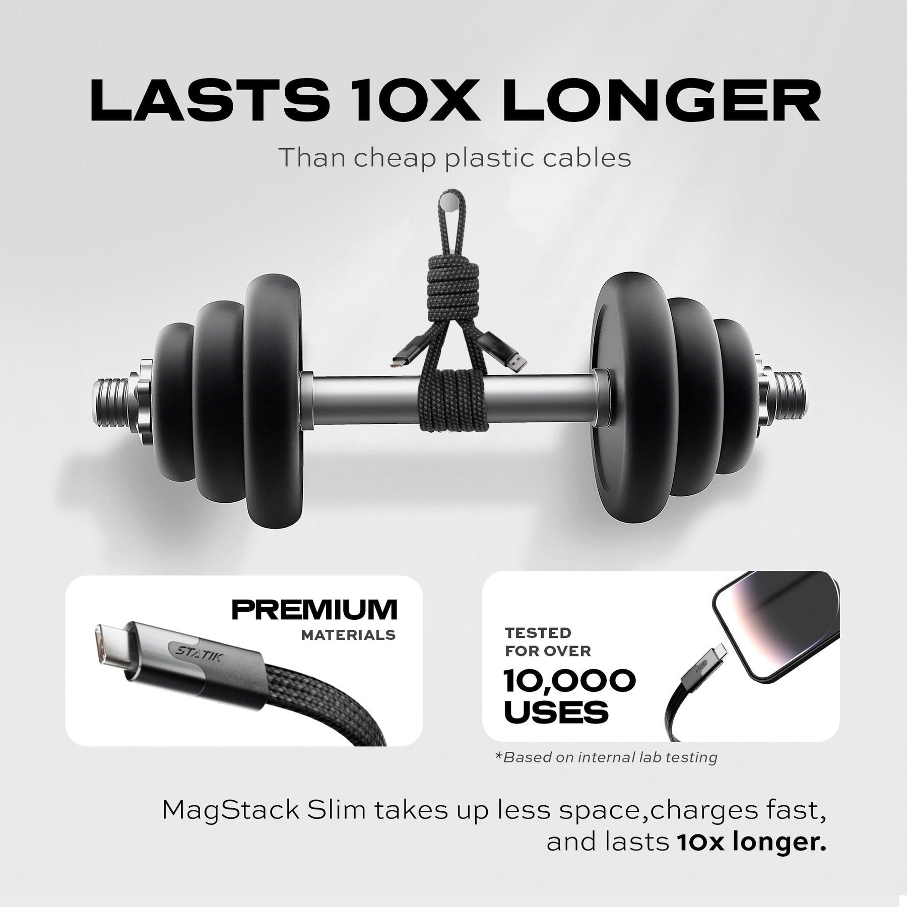 Statik® MagStack Slim | Tangle-Free Magnetic Nylon | Charge & Data Cable