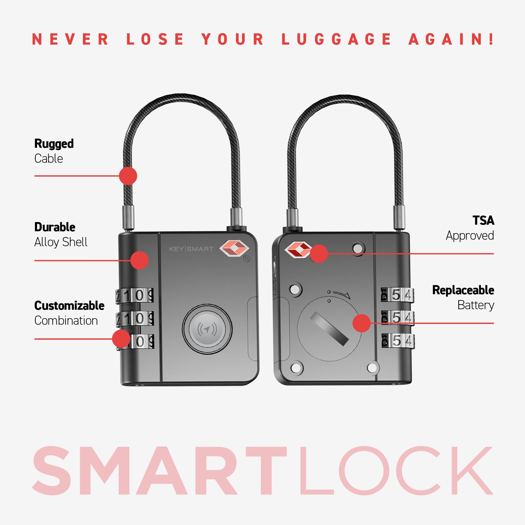 SmartLock Tracking Device | Luggage Lock | Works With Apple Find My App