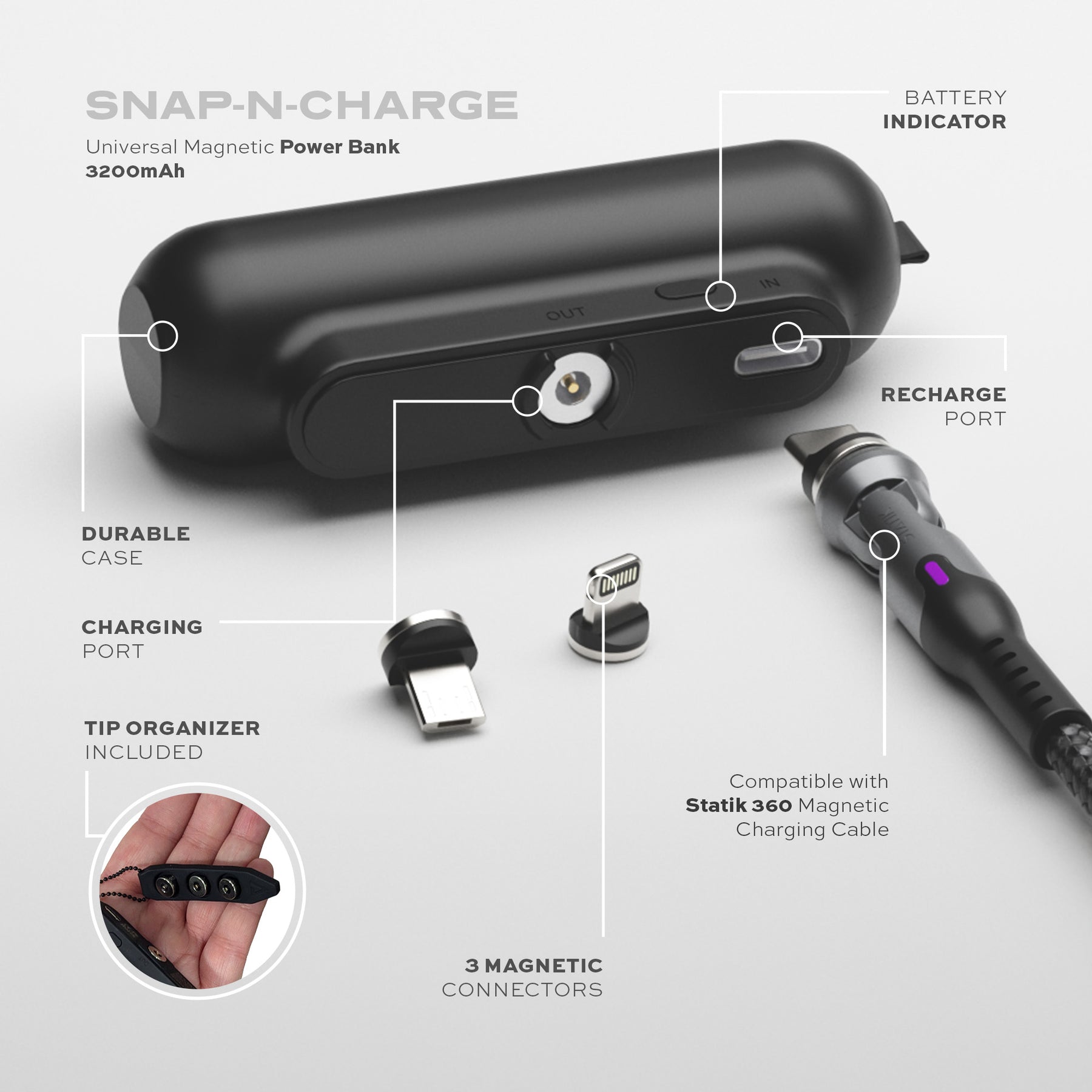 Statik® Snap-N-Charge® | Universal Magnetic Power Bank