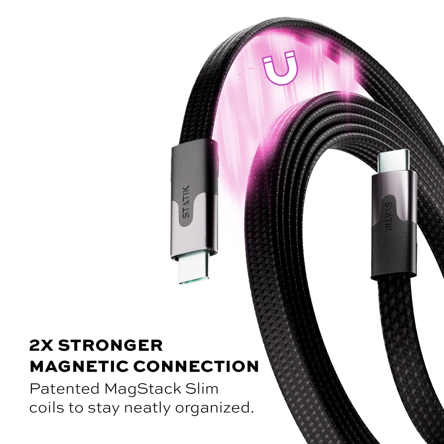 Statik® MagStack Slim Pro | Tangle-Free Magnetic Nylon | Fast Charging Data Cable